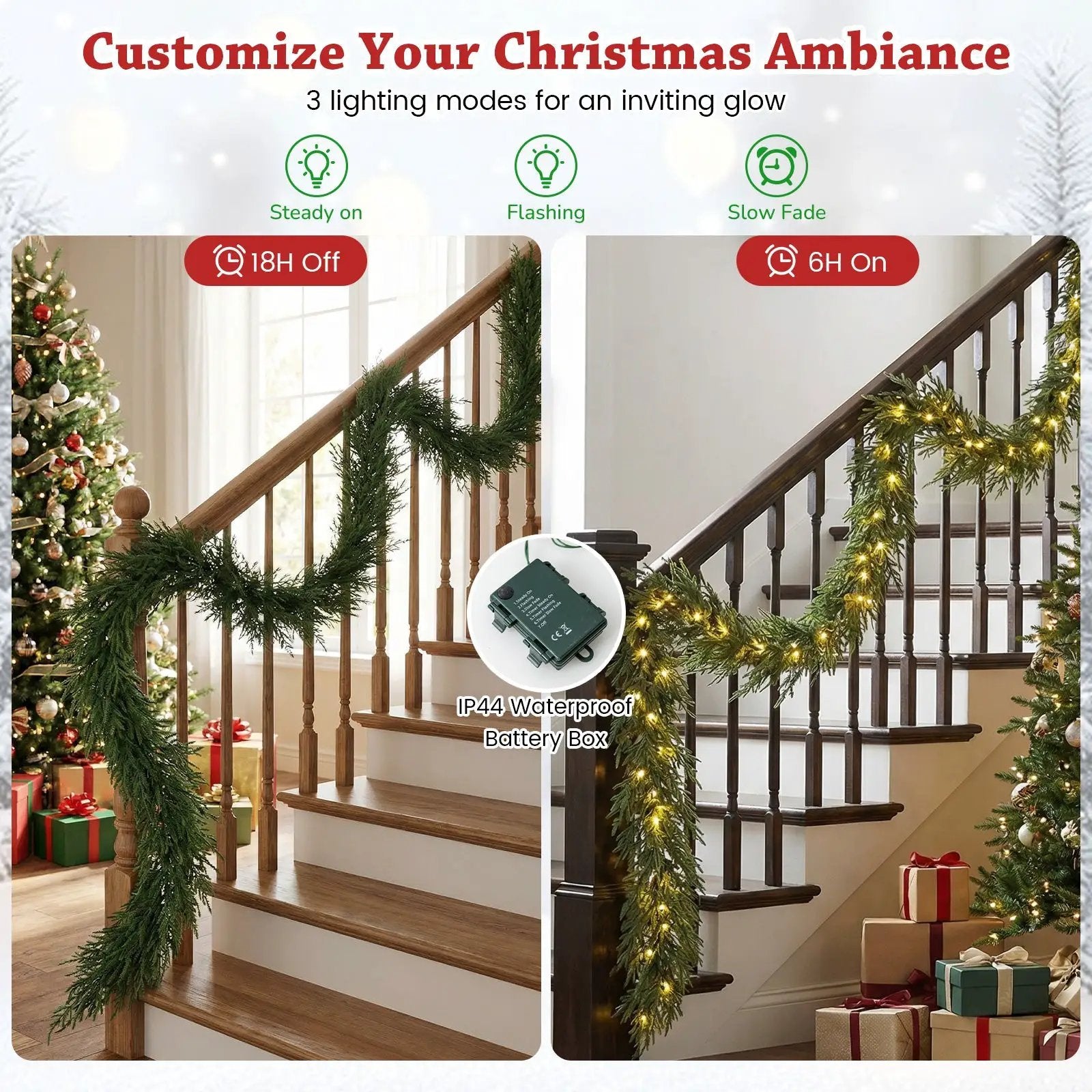9 FT Pre-lit Artificial Cypress Christmas Garland with 50 Warm White LED Lights and 130 Branch Tips by DirectDeals