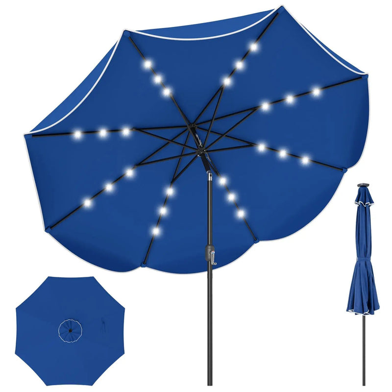 9 FT Scalloped Solar Patio Umbrella Market Table Umbrella with 24 LED Lights by DirectDeals