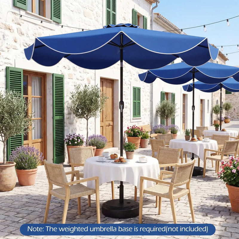 9 FT Scalloped Solar Patio Umbrella Market Table Umbrella with 24 LED Lights by DirectDeals
