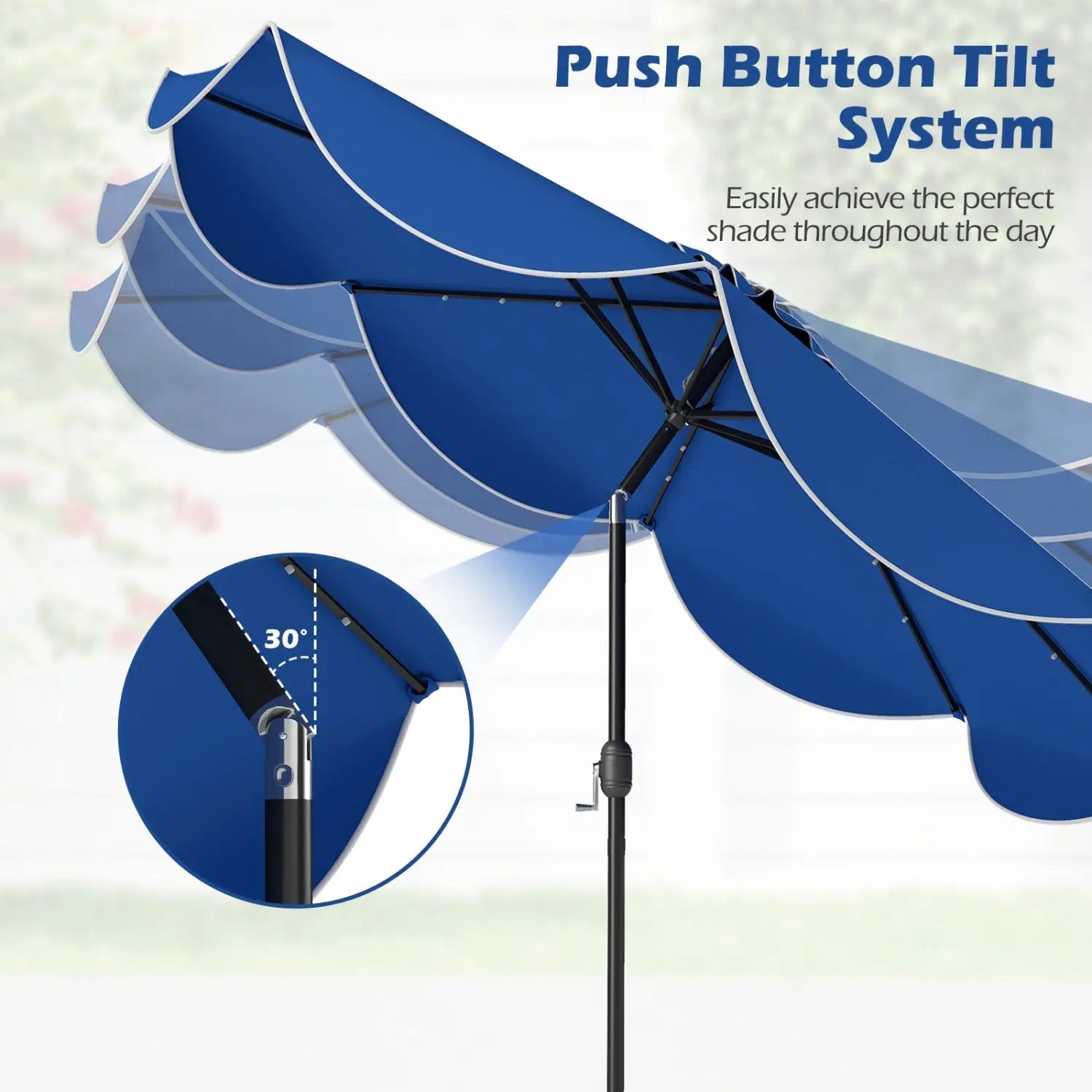 9 FT Scalloped Solar Patio Umbrella Market Table Umbrella with 24 LED Lights by DirectDeals