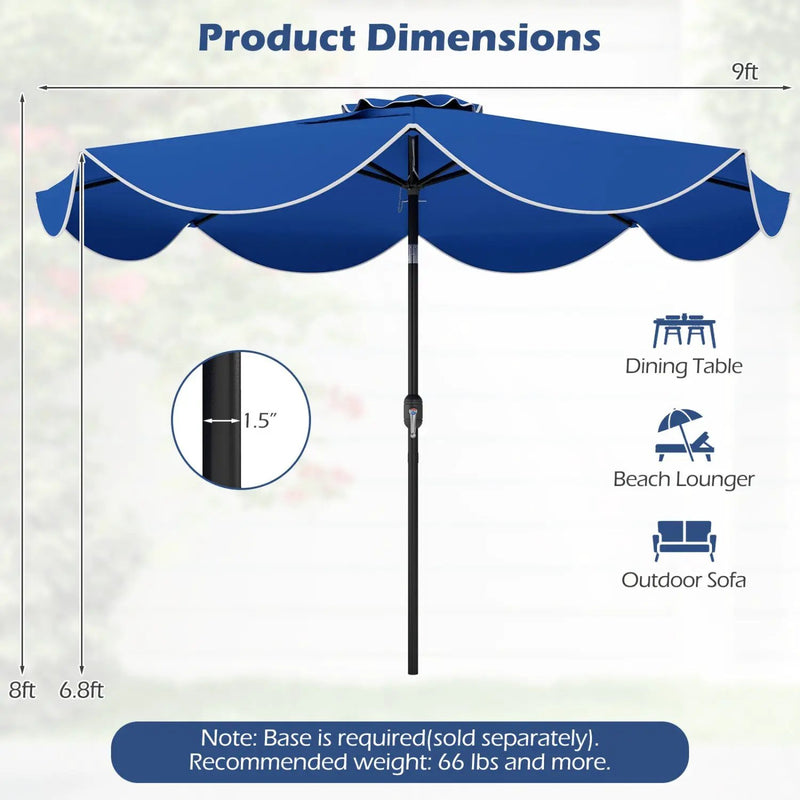 9 FT Scalloped Solar Patio Umbrella Market Table Umbrella with 24 LED Lights by DirectDeals