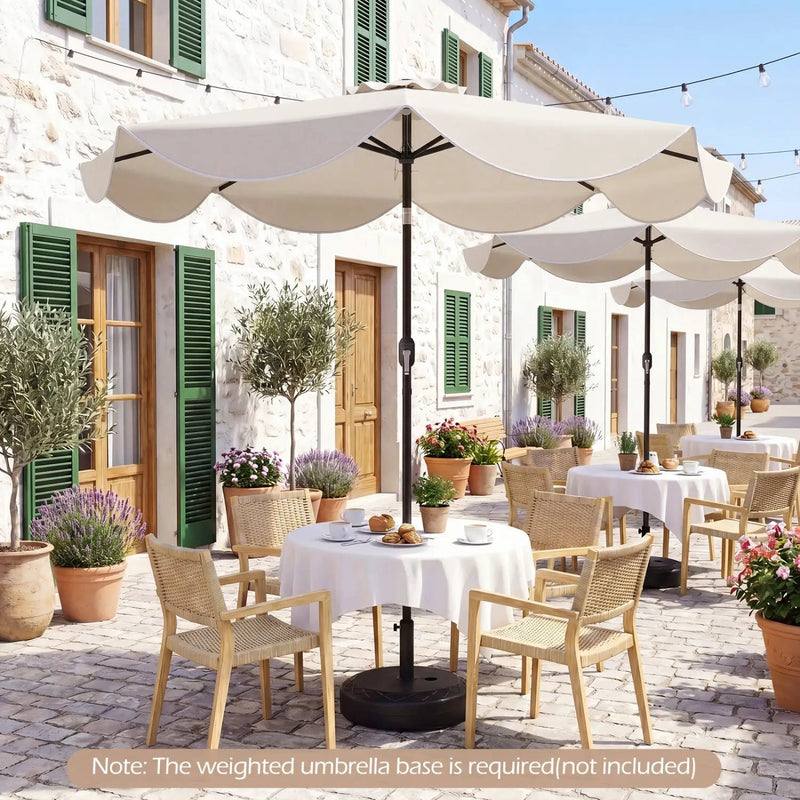 9 FT Scalloped Solar Patio Umbrella Market Table Umbrella with 24 LED Lights by DirectDeals