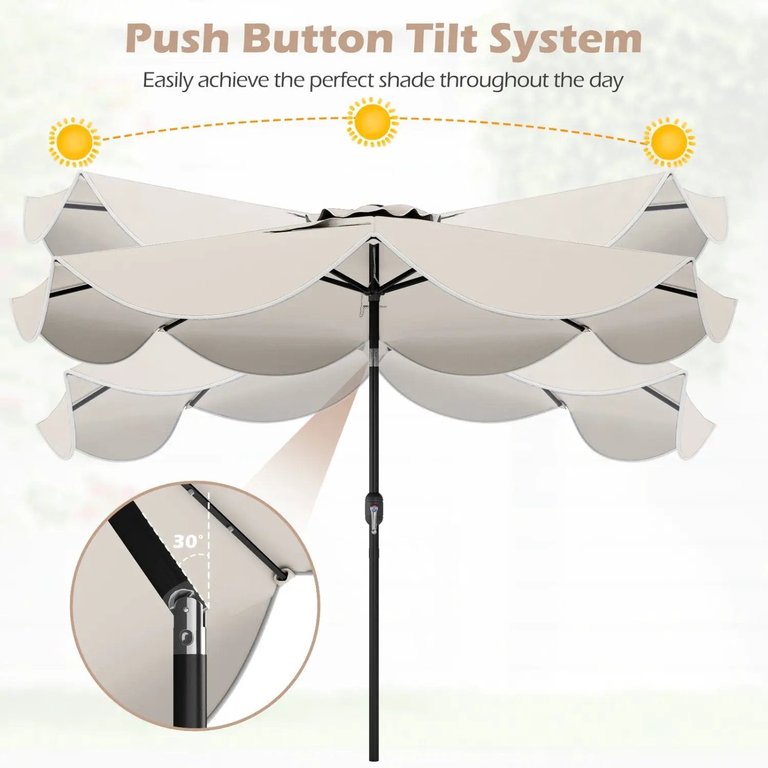 9 FT Scalloped Solar Patio Umbrella Market Table Umbrella with 24 LED Lights by DirectDeals