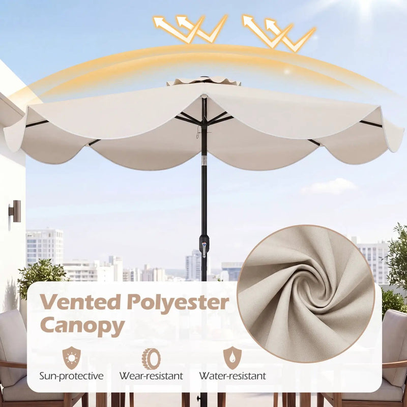 9 FT Scalloped Solar Patio Umbrella Market Table Umbrella with 24 LED Lights by DirectDeals