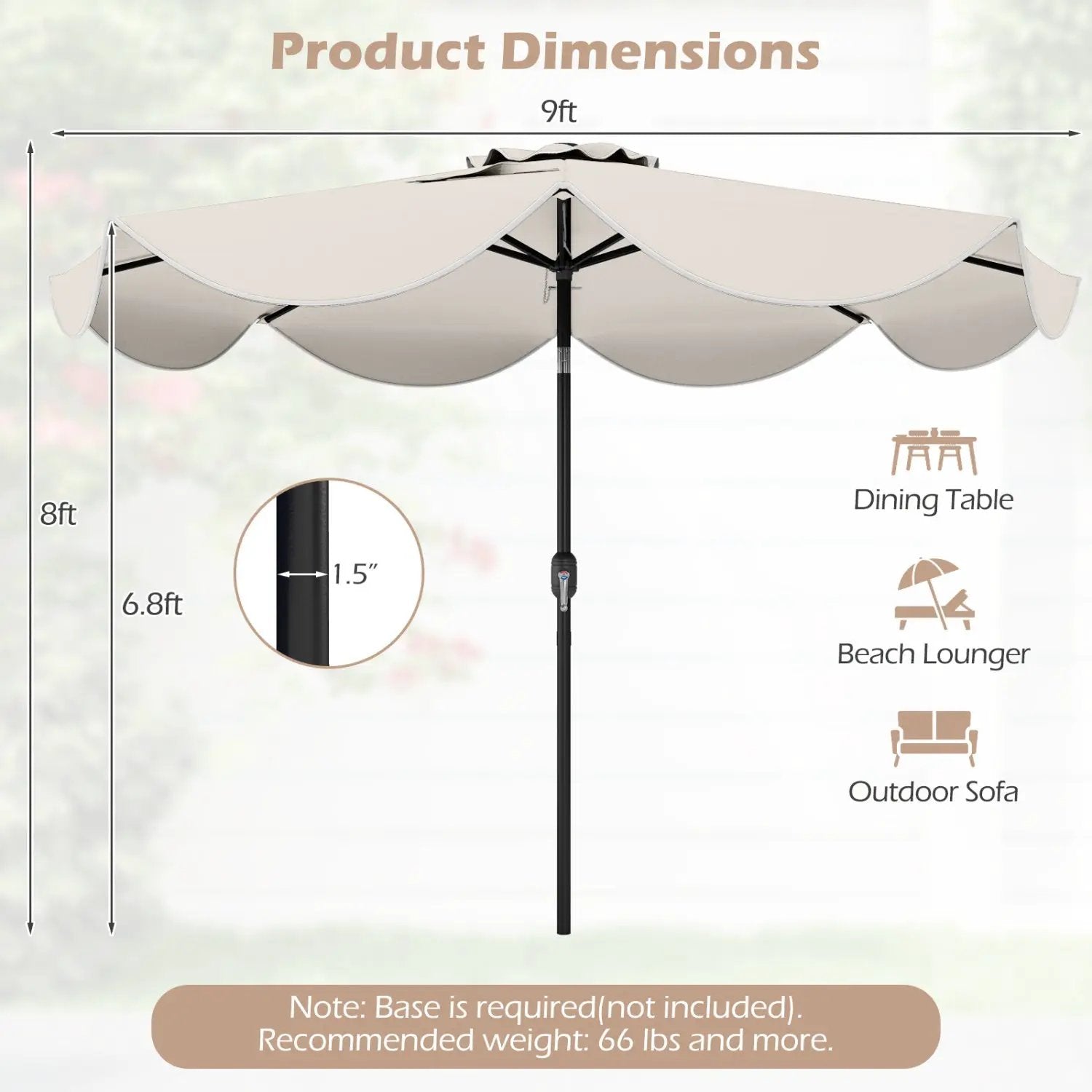 9 FT Scalloped Solar Patio Umbrella Market Table Umbrella with 24 LED Lights by DirectDeals