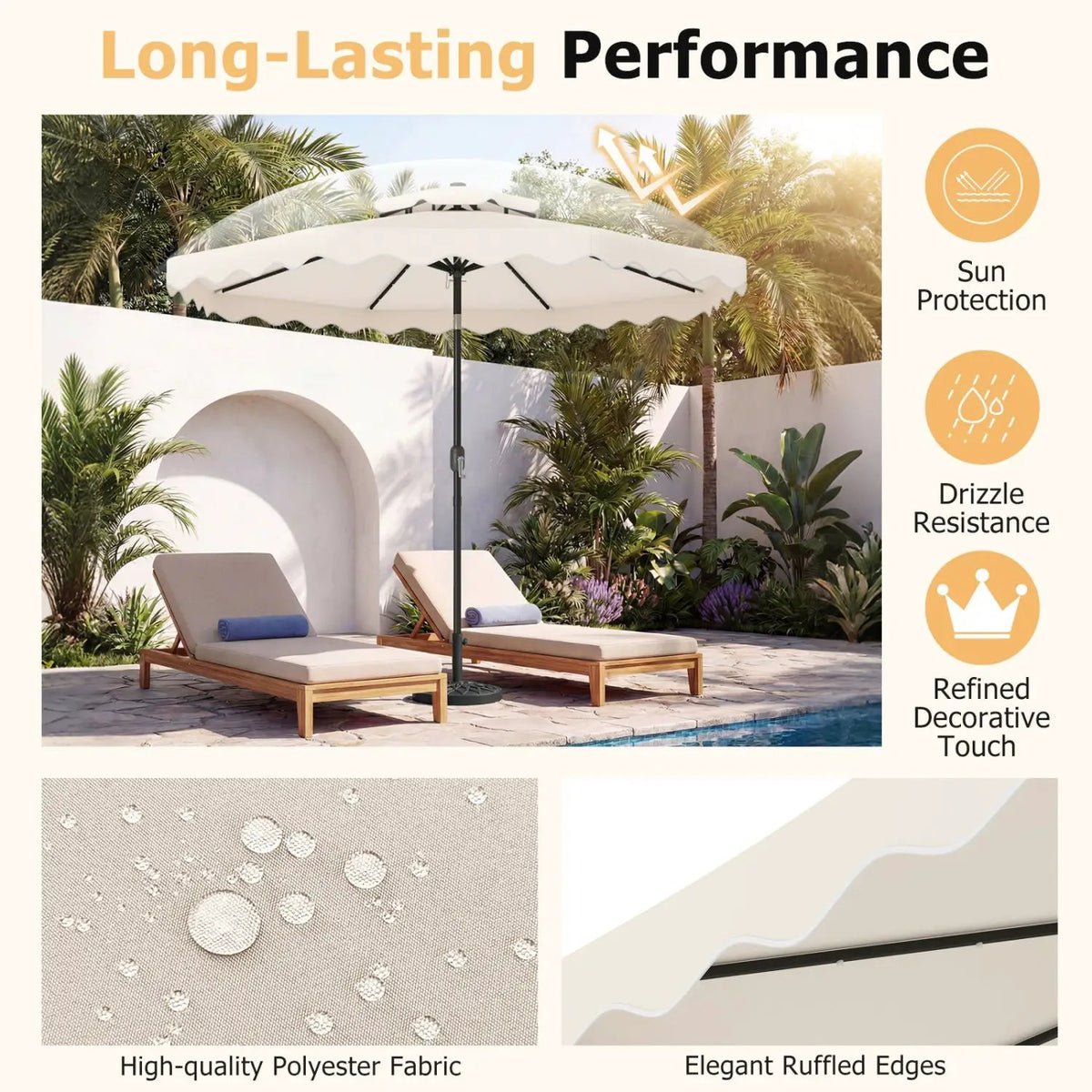 9 FT Solar LED Patio Umbrella Push-Button Tilt and Crank 24 LED Lights and 8 Ribs, photo 38 of 40