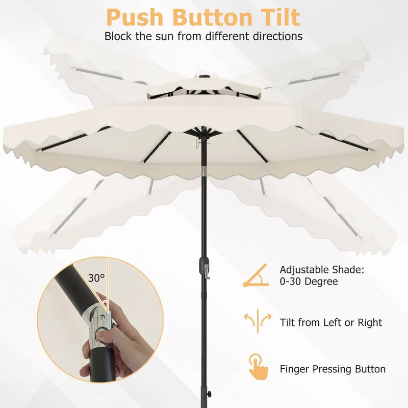 9 FT Solar LED Patio Umbrella Push-Button Tilt and Crank 24 LED Lights and 8 Ribs by DirectDeals