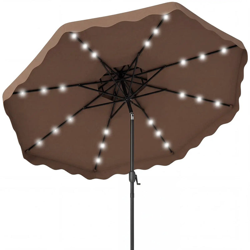 9 FT Solar LED Patio Umbrella Push-Button Tilt and Crank 24 LED Lights and 8 Ribs by DirectDeals