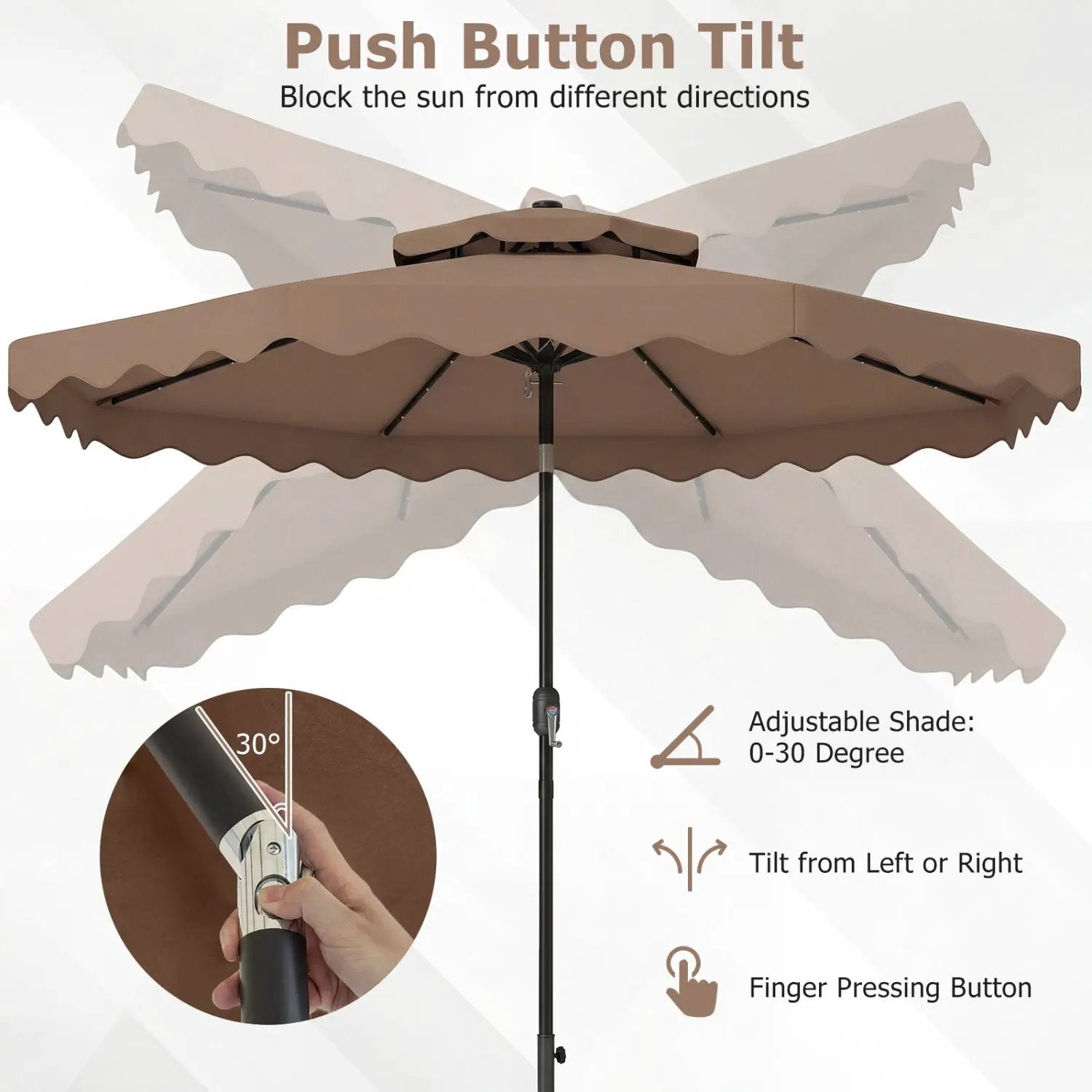 9 FT Solar LED Patio Umbrella Push-Button Tilt and Crank 24 LED Lights and 8 Ribs by DirectDeals
