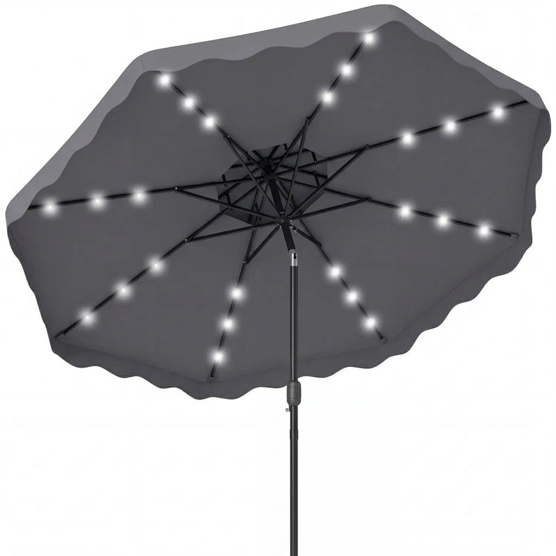9 FT Solar LED Patio Umbrella Push-Button Tilt and Crank 24 LED Lights and 8 Ribs by DirectDeals