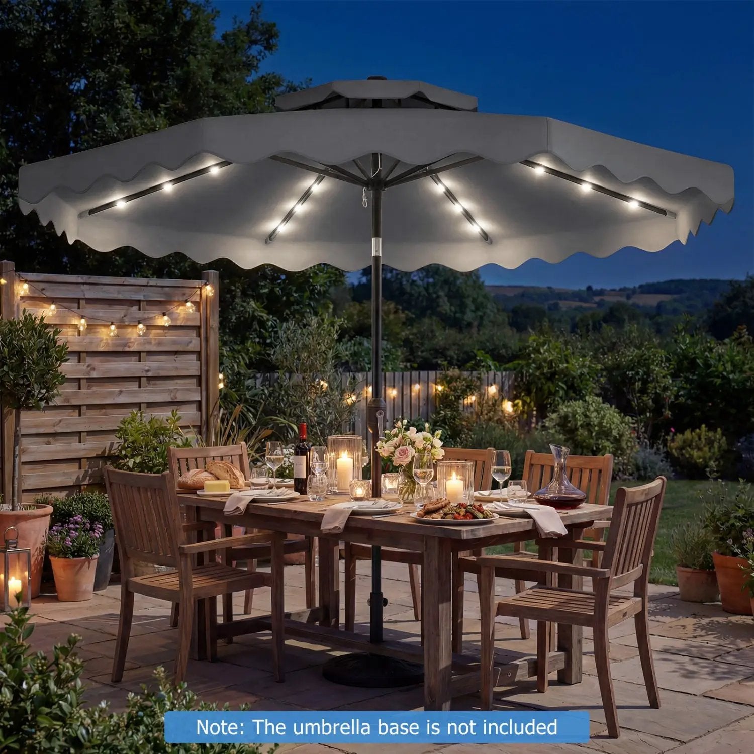 9 FT Solar LED Patio Umbrella Push-Button Tilt and Crank 24 LED Lights and 8 Ribs by DirectDeals