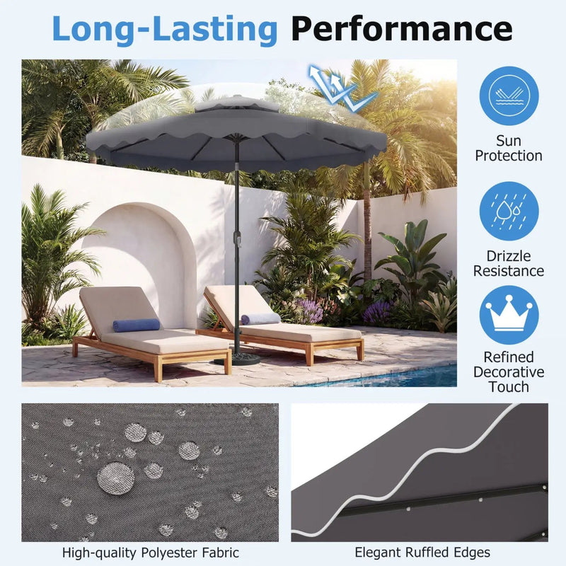 9 FT Solar LED Patio Umbrella Push-Button Tilt and Crank 24 LED Lights and 8 Ribs by DirectDeals
