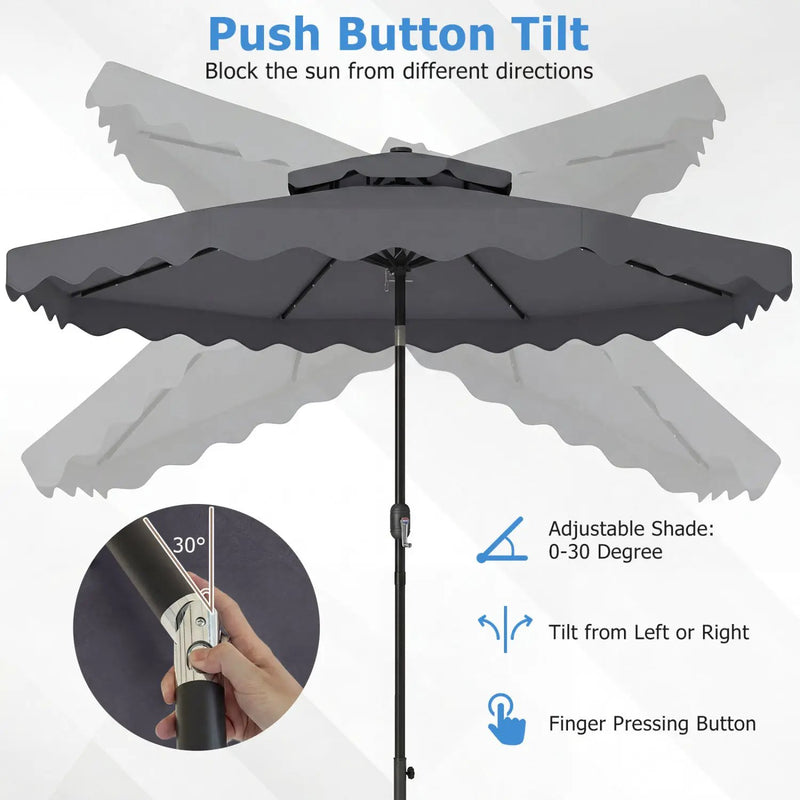 9 FT Solar LED Patio Umbrella Push-Button Tilt and Crank 24 LED Lights and 8 Ribs by DirectDeals
