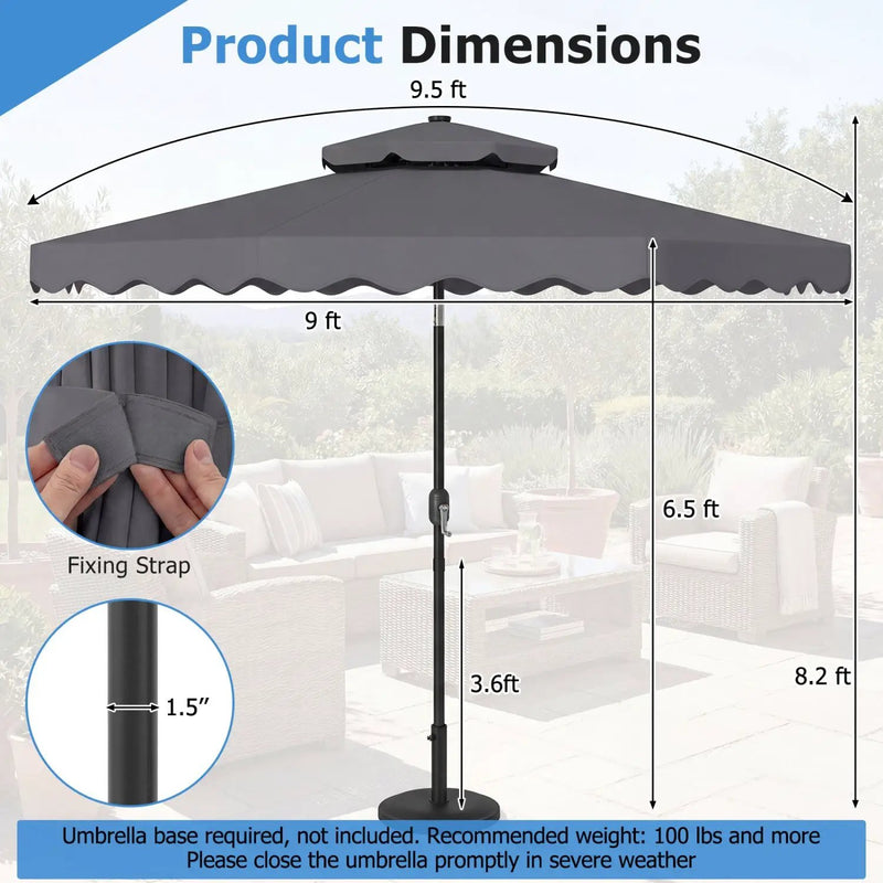 9 FT Solar LED Patio Umbrella Push-Button Tilt and Crank 24 LED Lights and 8 Ribs by DirectDeals