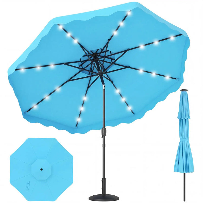 9 FT Solar LED Patio Umbrella Push-Button Tilt and Crank 24 LED Lights and 8 Ribs by DirectDeals