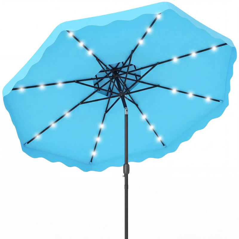 9 FT Solar LED Patio Umbrella Push-Button Tilt and Crank 24 LED Lights and 8 Ribs by DirectDeals
