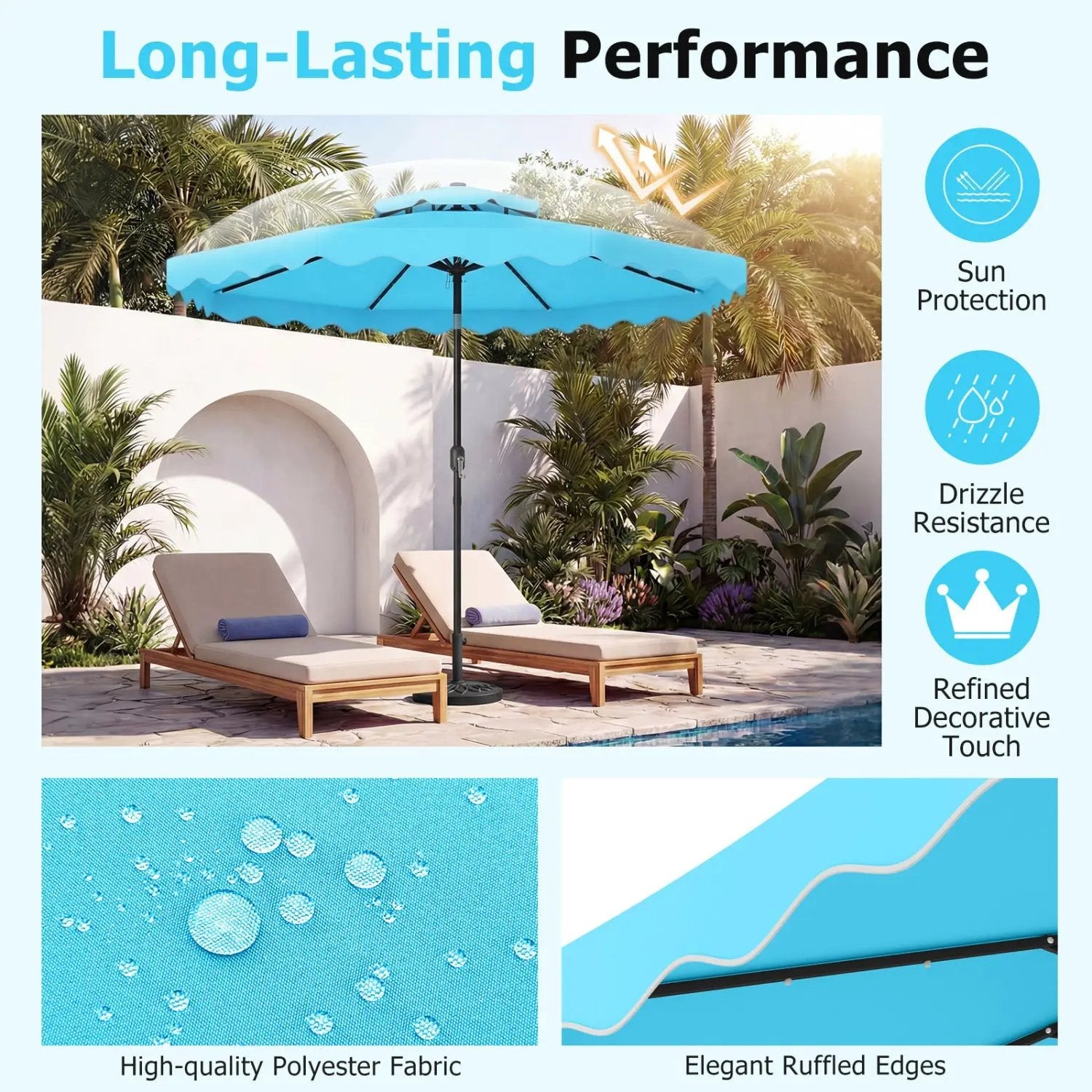 9 FT Solar LED Patio Umbrella Push-Button Tilt and Crank 24 LED Lights and 8 Ribs by DirectDeals
