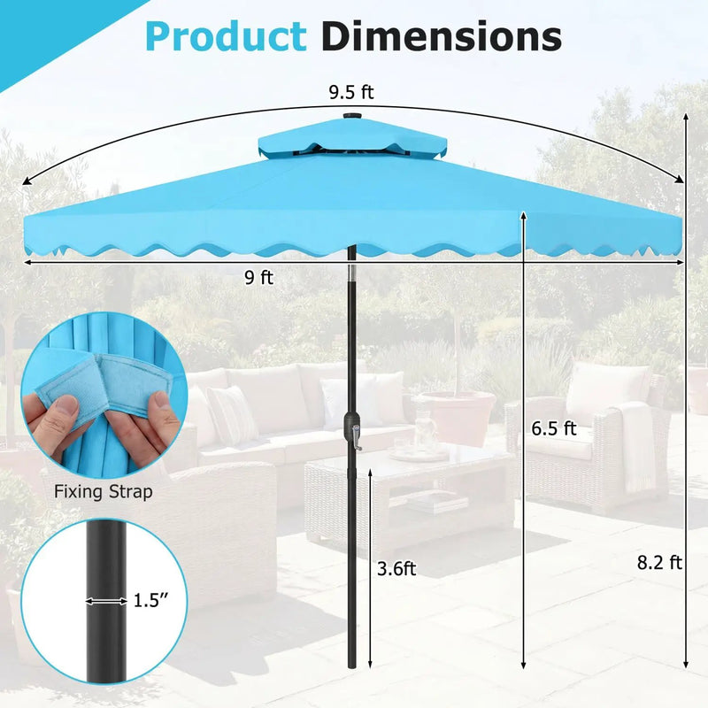9 FT Solar LED Patio Umbrella Push-Button Tilt and Crank 24 LED Lights and 8 Ribs by DirectDeals