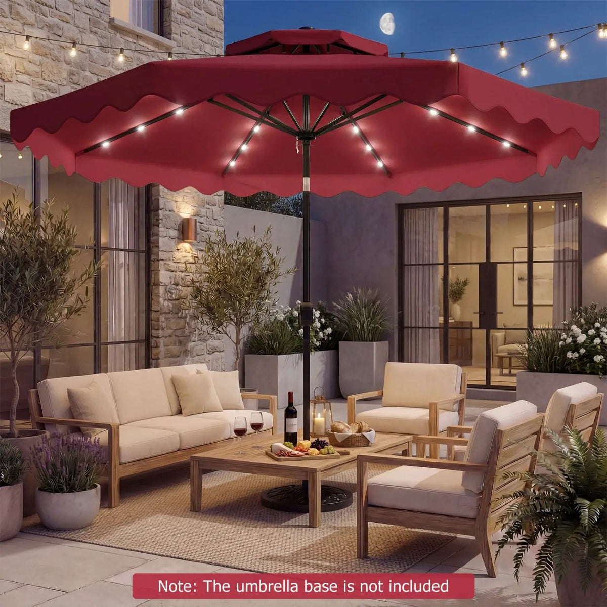 9 FT Solar LED Patio Umbrella Push-Button Tilt and Crank 24 LED Lights and 8 Ribs, photo 9 of 40
