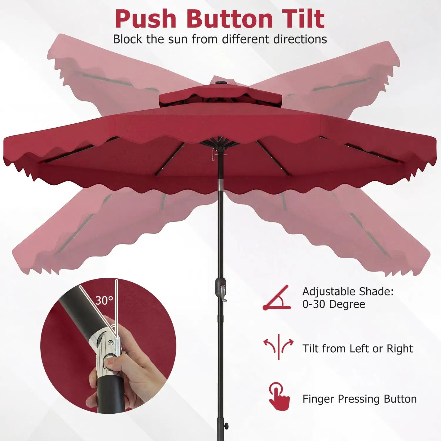 9 FT Solar LED Patio Umbrella Push-Button Tilt and Crank 24 LED Lights and 8 Ribs by DirectDeals
