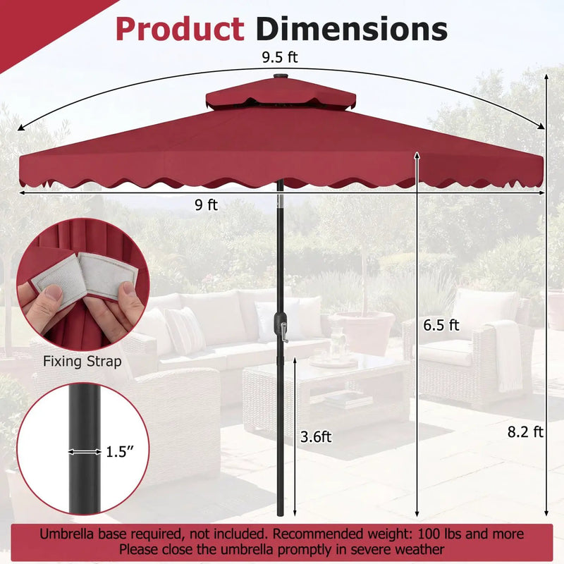 9 FT Solar LED Patio Umbrella Push-Button Tilt and Crank 24 LED Lights and 8 Ribs by DirectDeals