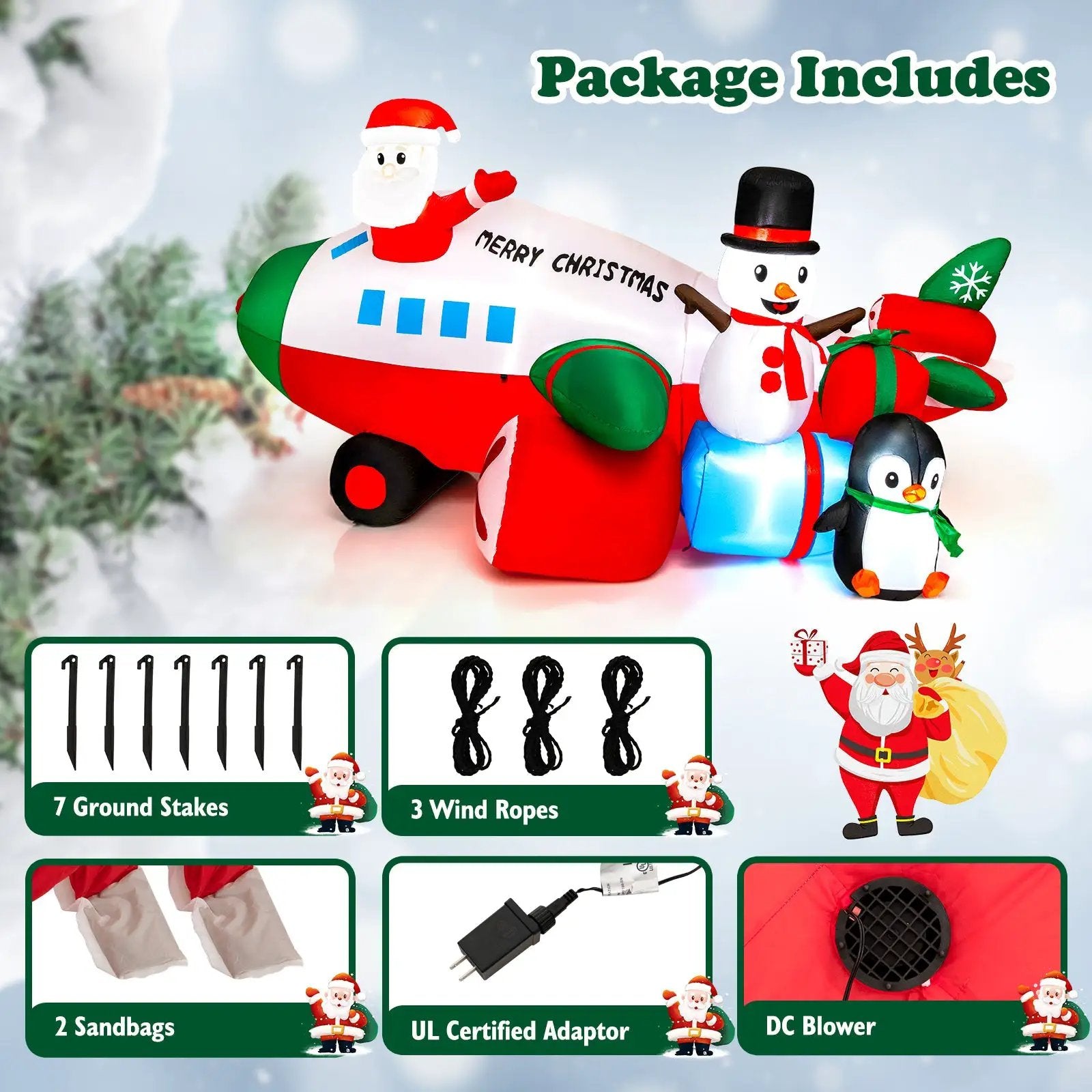 9 Feet Lighted Christmas Inflatable Santa Claus on Helicopter with Penguin by DirectDeals