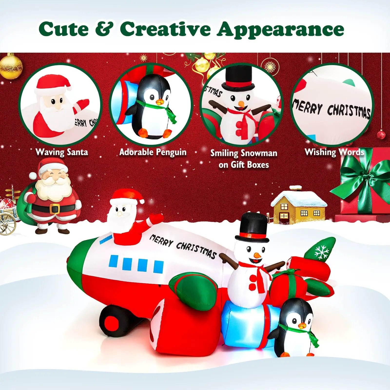 9 Feet Lighted Christmas Inflatable Santa Claus on Helicopter with Penguin by DirectDeals