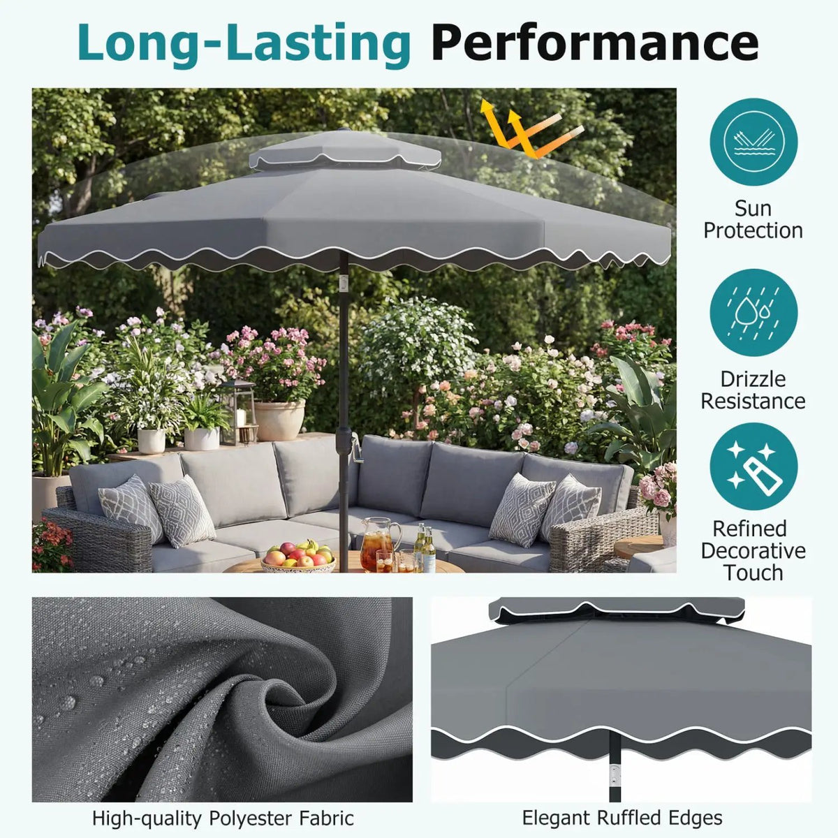 9 Feet Patio Umbrella with Push Button Tilt and Crank, photo 32 of 40