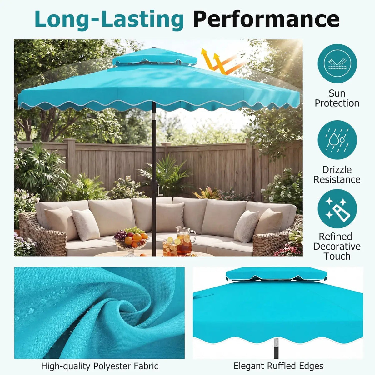 9 Feet Patio Umbrella with Push Button Tilt and Crank, photo 11 of 40