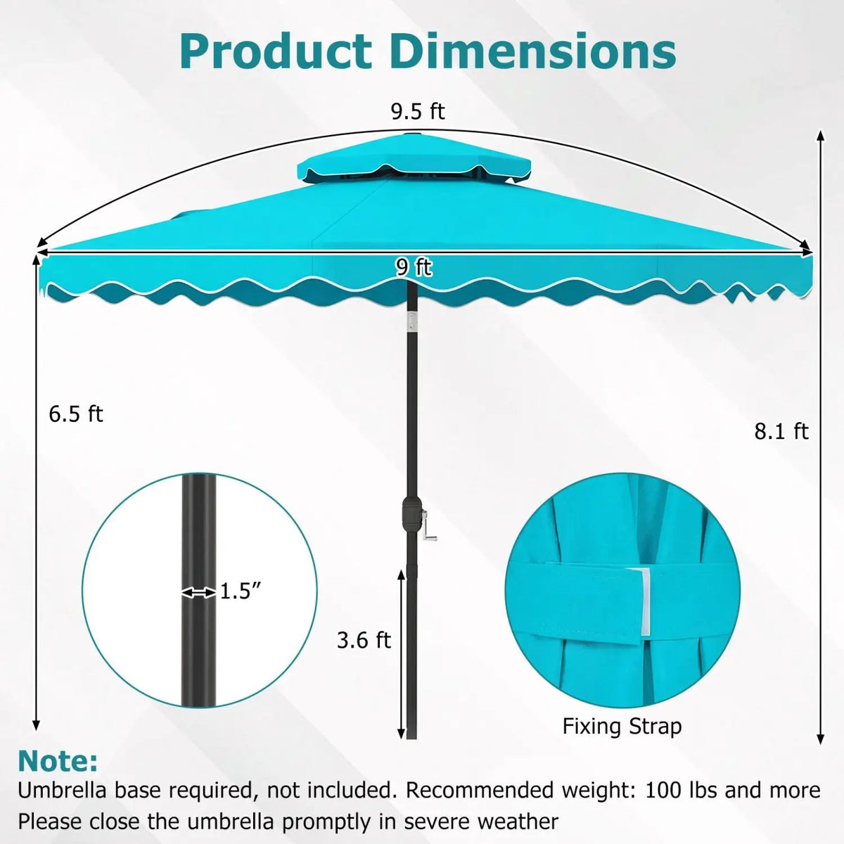 9 Feet Patio Umbrella with Push Button Tilt and Crank, photo 8 of 40