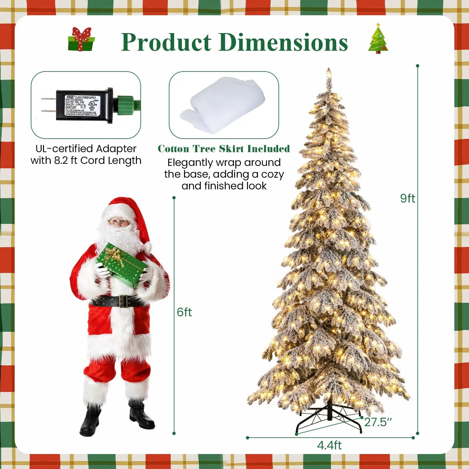 9 Feet Pre-Lit Artificial Xmas Tree Hinged Xmas Tree with Quick Power Connectors by DirectDeals