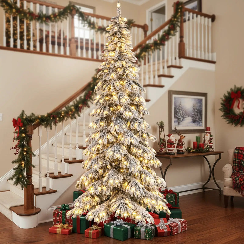 9 Feet Pre-Lit Artificial Xmas Tree Hinged Xmas Tree with Quick Power Connectors by DirectDeals
