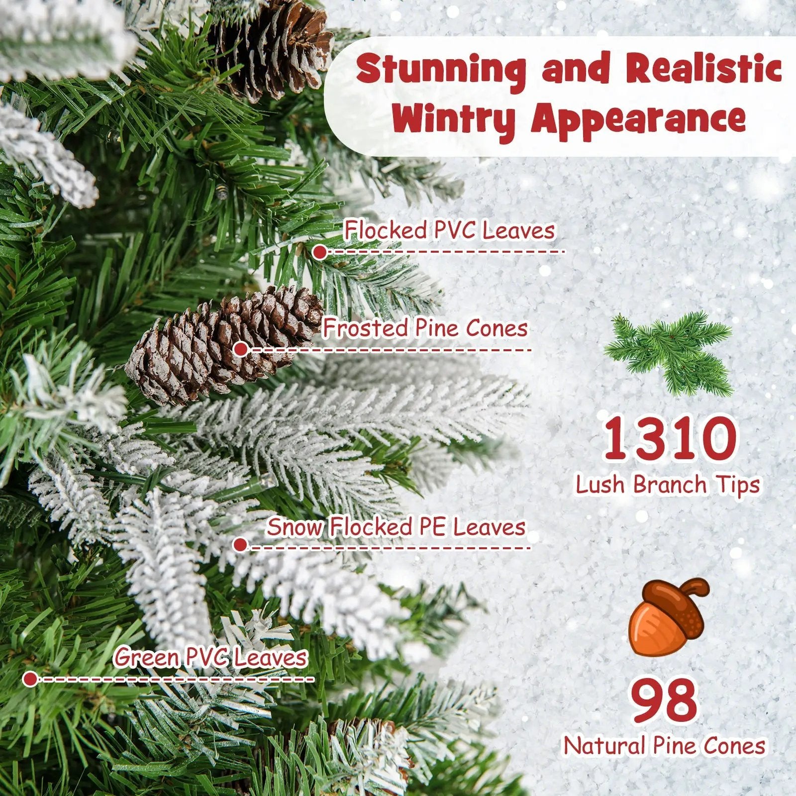 6/7.5/9 Feet Pre-Lit Artificial Christmas Tree Snow Flocked Hinged by DirectDeals