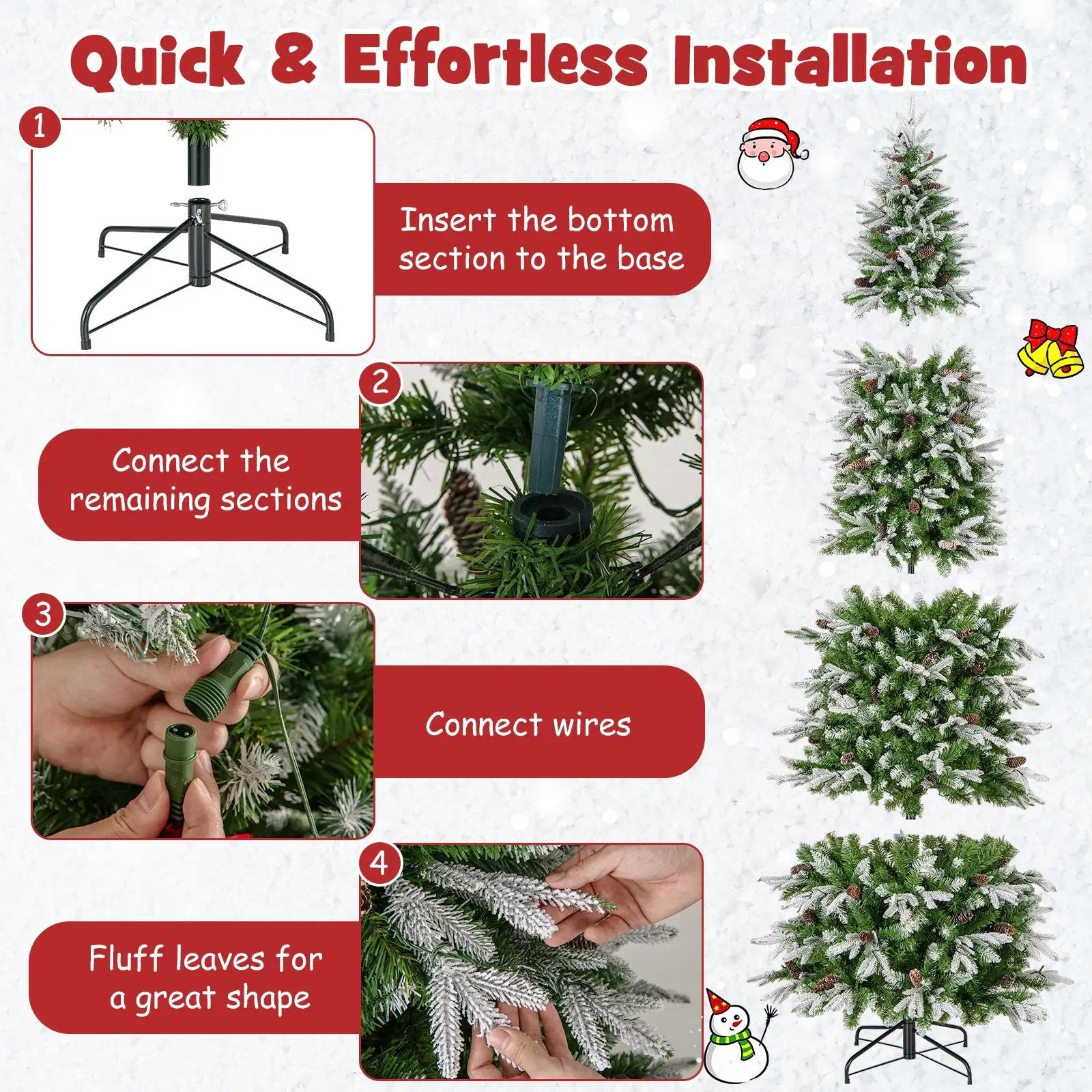 6/7.5/9 Feet Pre-Lit Artificial Christmas Tree Snow Flocked Hinged by DirectDeals