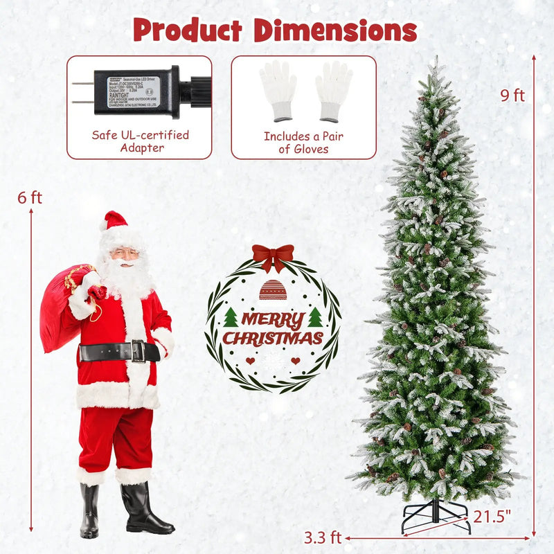 6/7.5/9 Feet Pre-Lit Artificial Christmas Tree Snow Flocked Hinged by DirectDeals