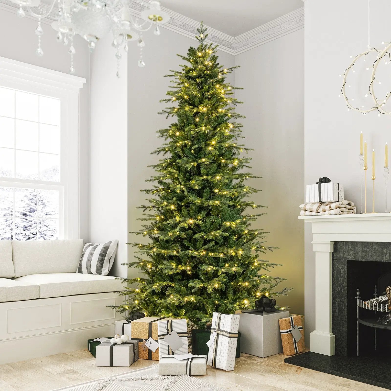 7.5 Feet Pre-Lit Artificial Christmas Tree with Warm White LED Lights by DirectDeals