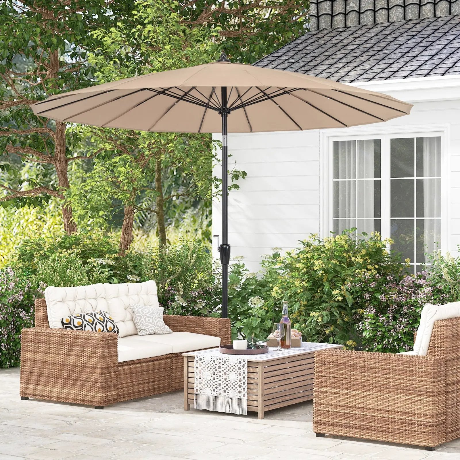 9 Feet Round Patio Umbrella with 18 Fiberglass Ribs by DirectDeals