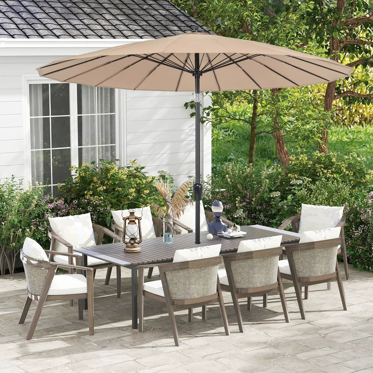 9 Feet Round Patio Umbrella with 18 Fiberglass Ribs, photo 2 of 9