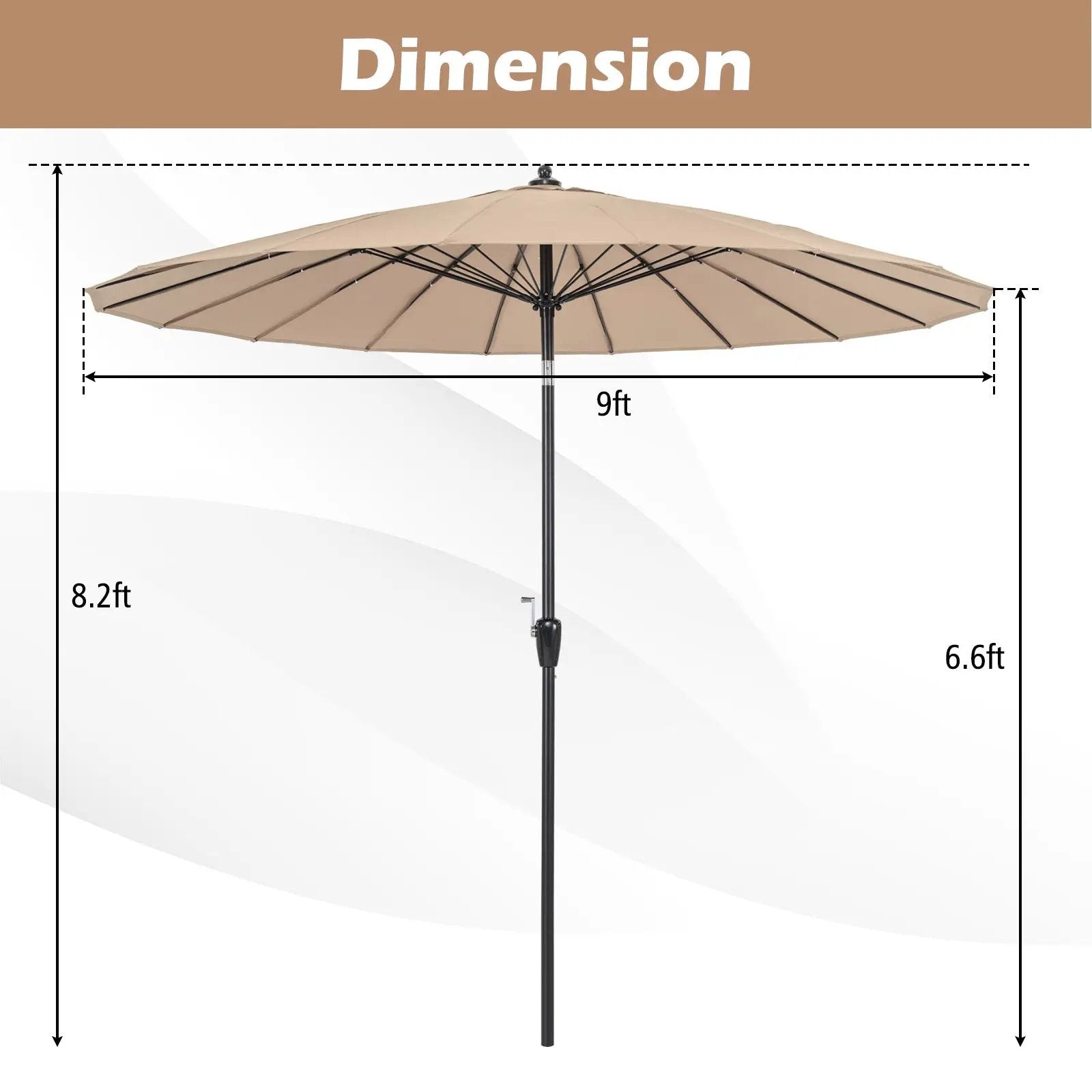 9 Feet Round Patio Umbrella with 18 Fiberglass Ribs by DirectDeals