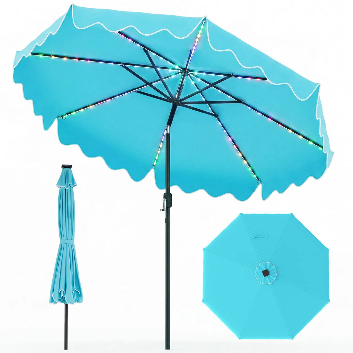 9 Ft Solar Patio Umbrella with LED Lights, photo 11 of 12