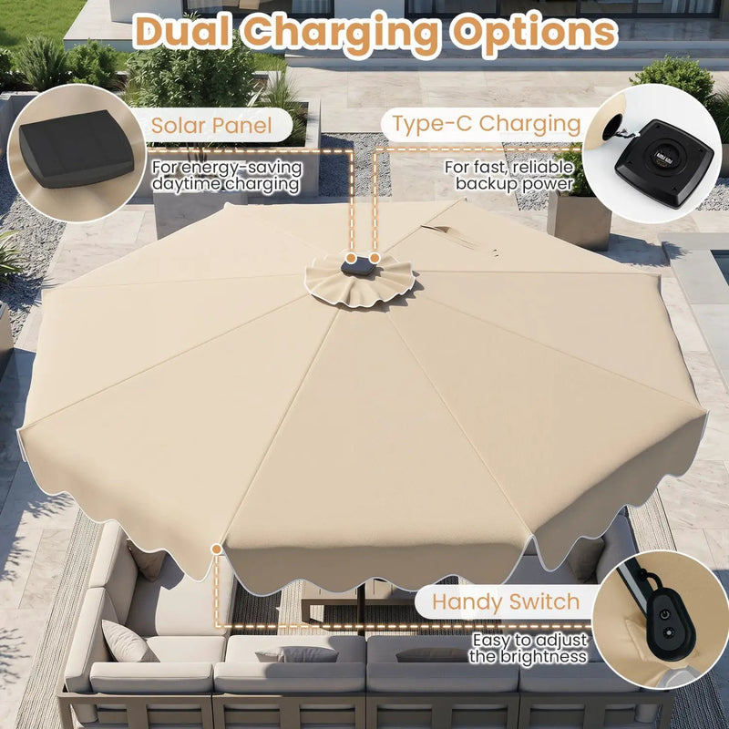 9 Ft Solar Patio Umbrella with LED Lights by DirectDeals