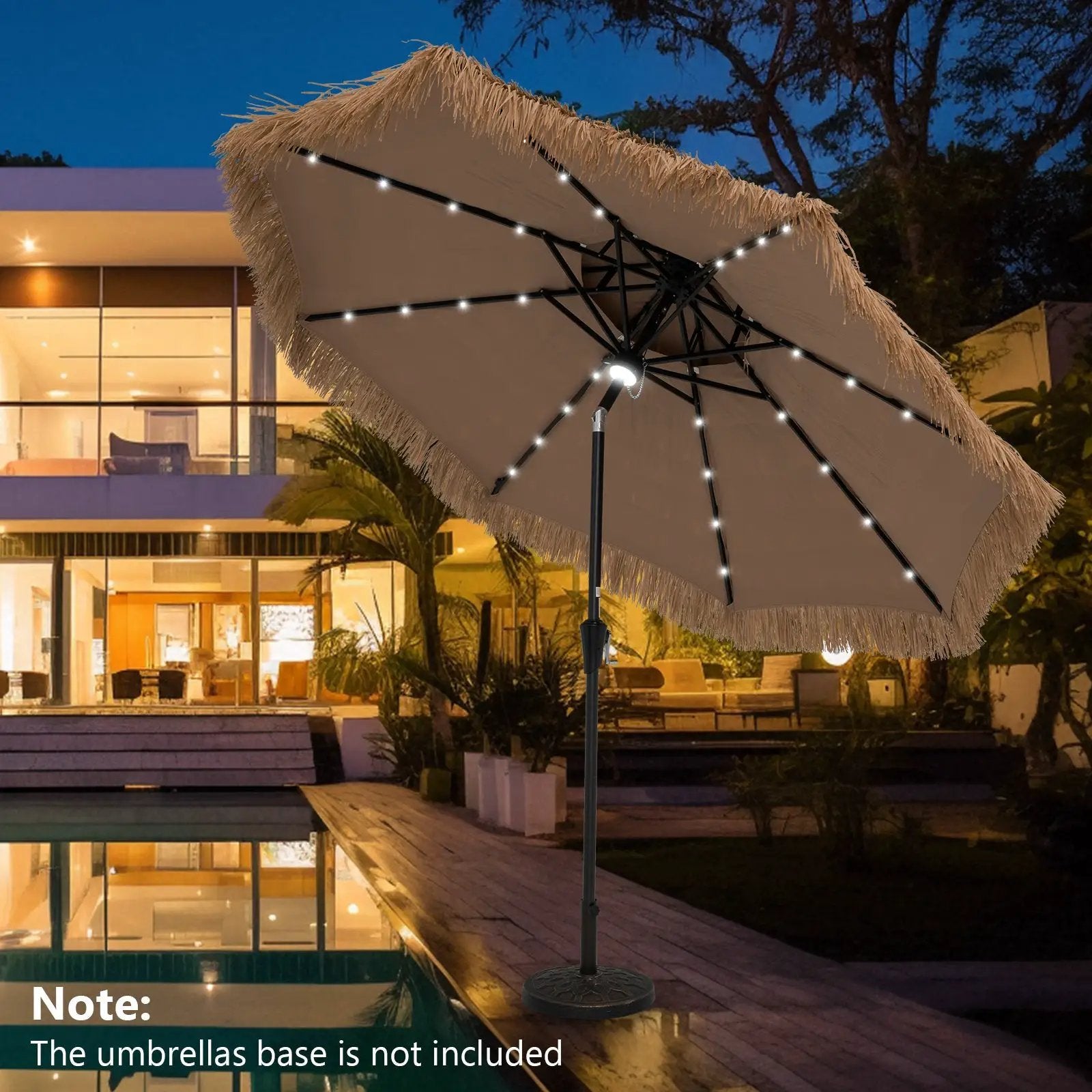 9 Feet Solar Powered Thatched Tiki Patio Umbrella with Led Lights. by DirectDeals