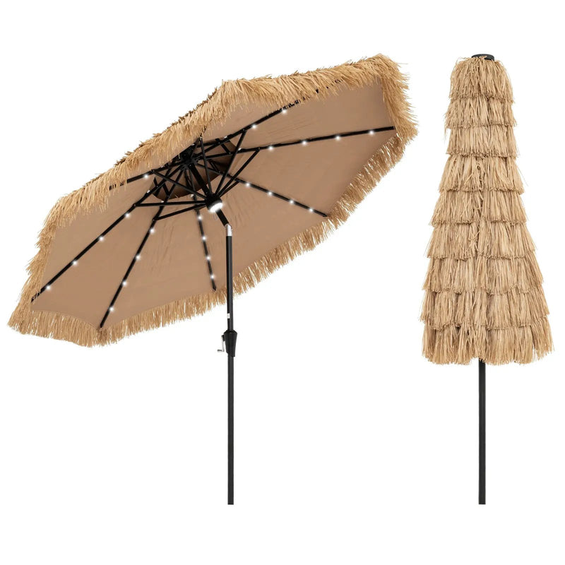 9 Feet Solar Powered Thatched Tiki Patio Umbrella with Led Lights. by DirectDeals