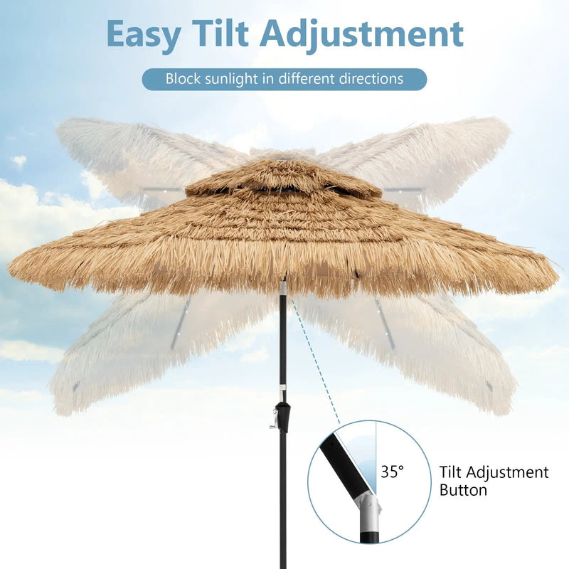 9 Feet Solar Powered Thatched Tiki Patio Umbrella with Led Lights. by DirectDeals