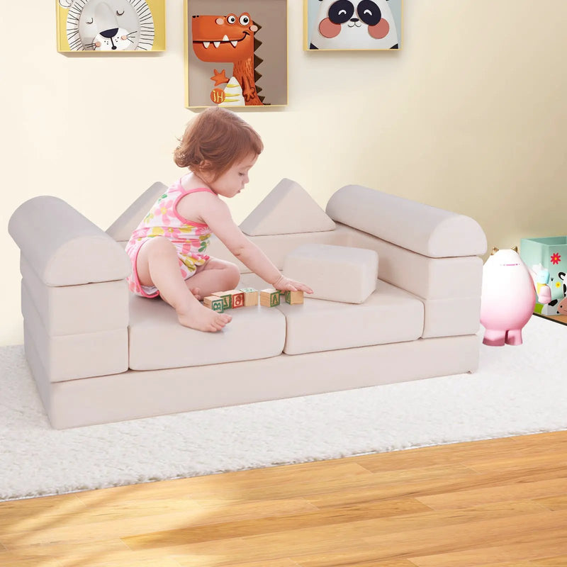 9-Piece Climb and Crawl Foam and Floor Playset with Breathable Suede Fabric by DirectDeals