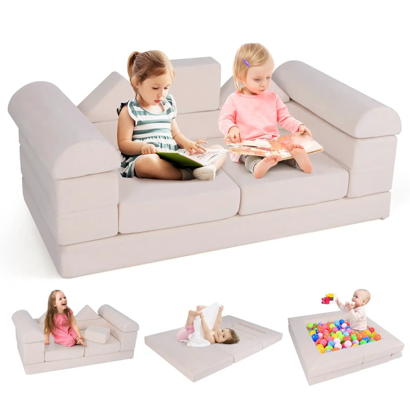 9-Piece Climb and Crawl Foam and Floor Playset with Breathable Suede Fabric by DirectDeals
