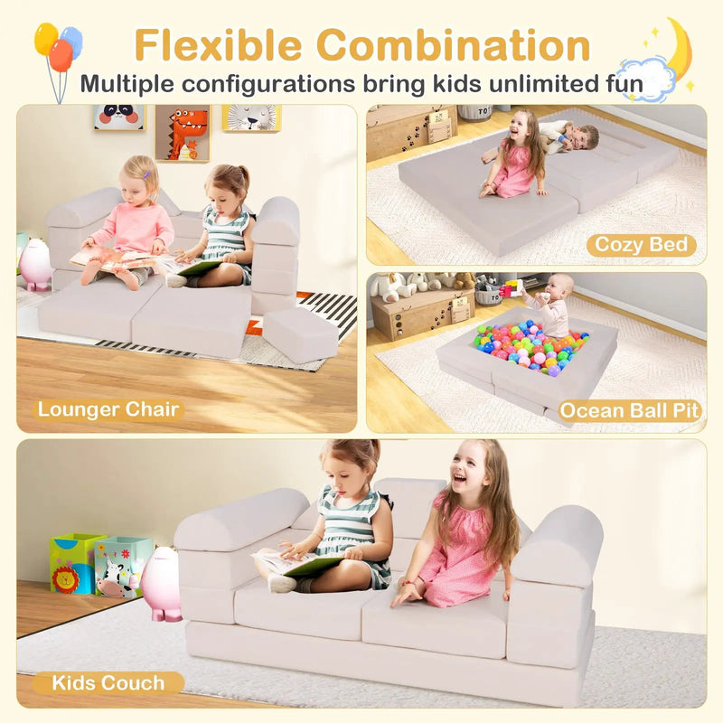 9-Piece Climb and Crawl Foam and Floor Playset with Breathable Suede Fabric by DirectDeals