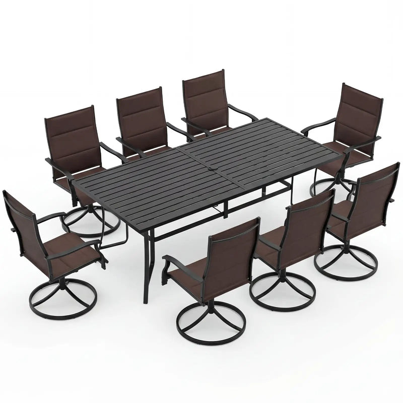 9-Piece Outdoor Dining Set for 8 with Umbrella Hole and 8 Chairs by DirectDeals