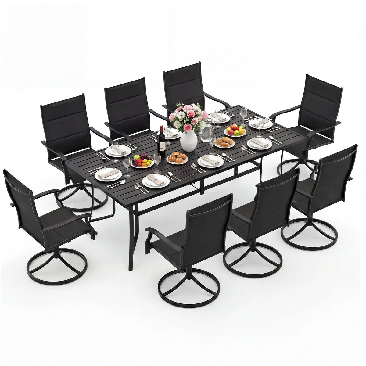 9-Piece Outdoor Dining Set for 8 with Umbrella Hole and 8 Chairs, photo 6 of 16