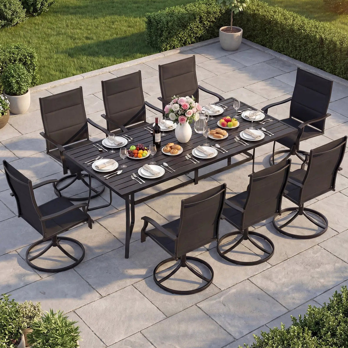 9-Piece Outdoor Dining Set for 8 with Umbrella Hole and 8 Chairs, photo 2 of 16